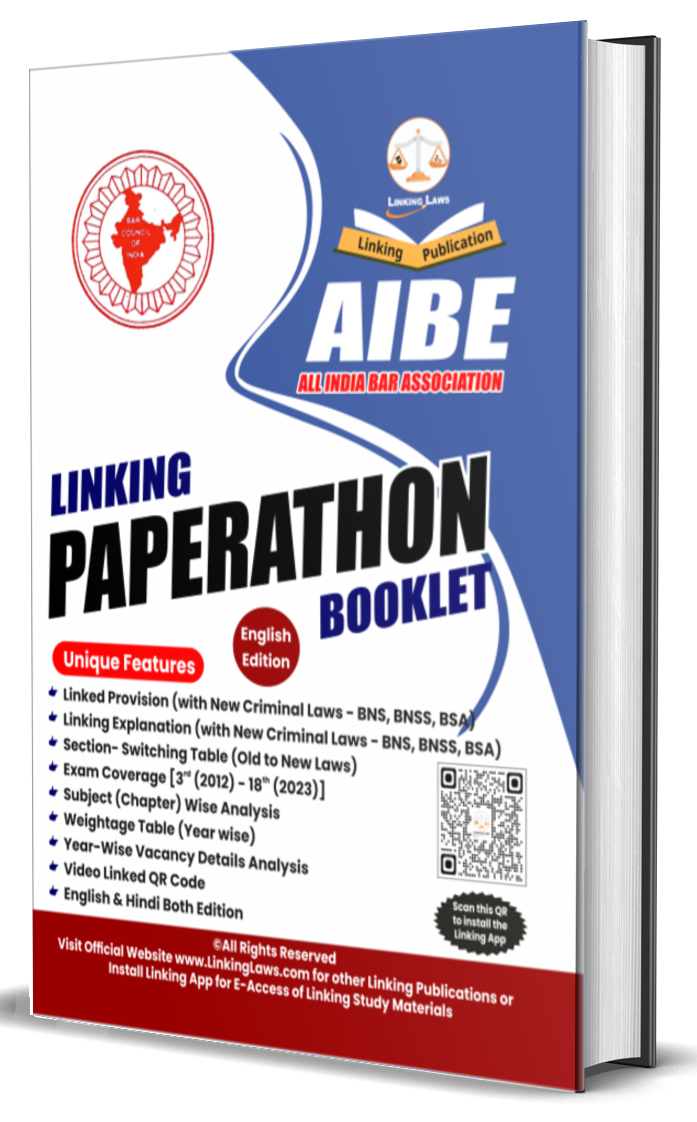 AIBE Paperathon Booklet (हिंदी संस्करण) Rs.289/- (Postal Charges Additional) Covers all AIBE Exams [3rd(2012)-18th(2023)] Subject Wise Linked Provision & Explanation (with New Criminal Laws) with Weightage Analysis