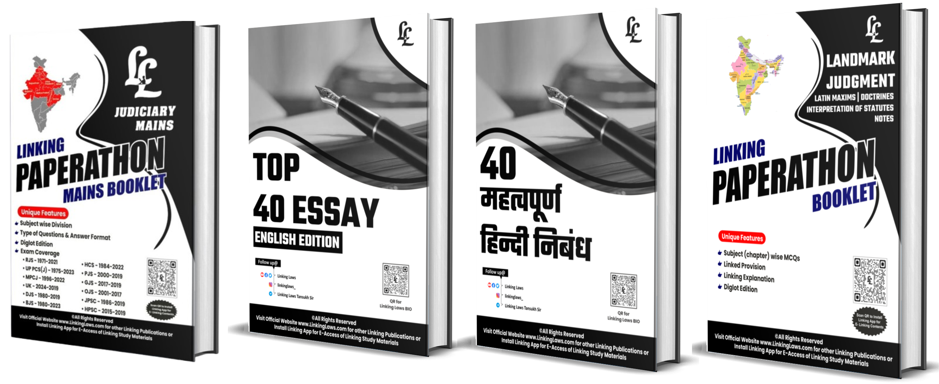 Rajasthan ADJ Paperathon Booklets : (Set of three Books) 1. 40 Essay Writing booklet (hindi Edition), 2. 40 Essay Writing booklet (English Edition) 3. Landmark Judgment Booklet, 4. Mains Paperathon Booklet Rs.1000/- (Postal Charges Additional)