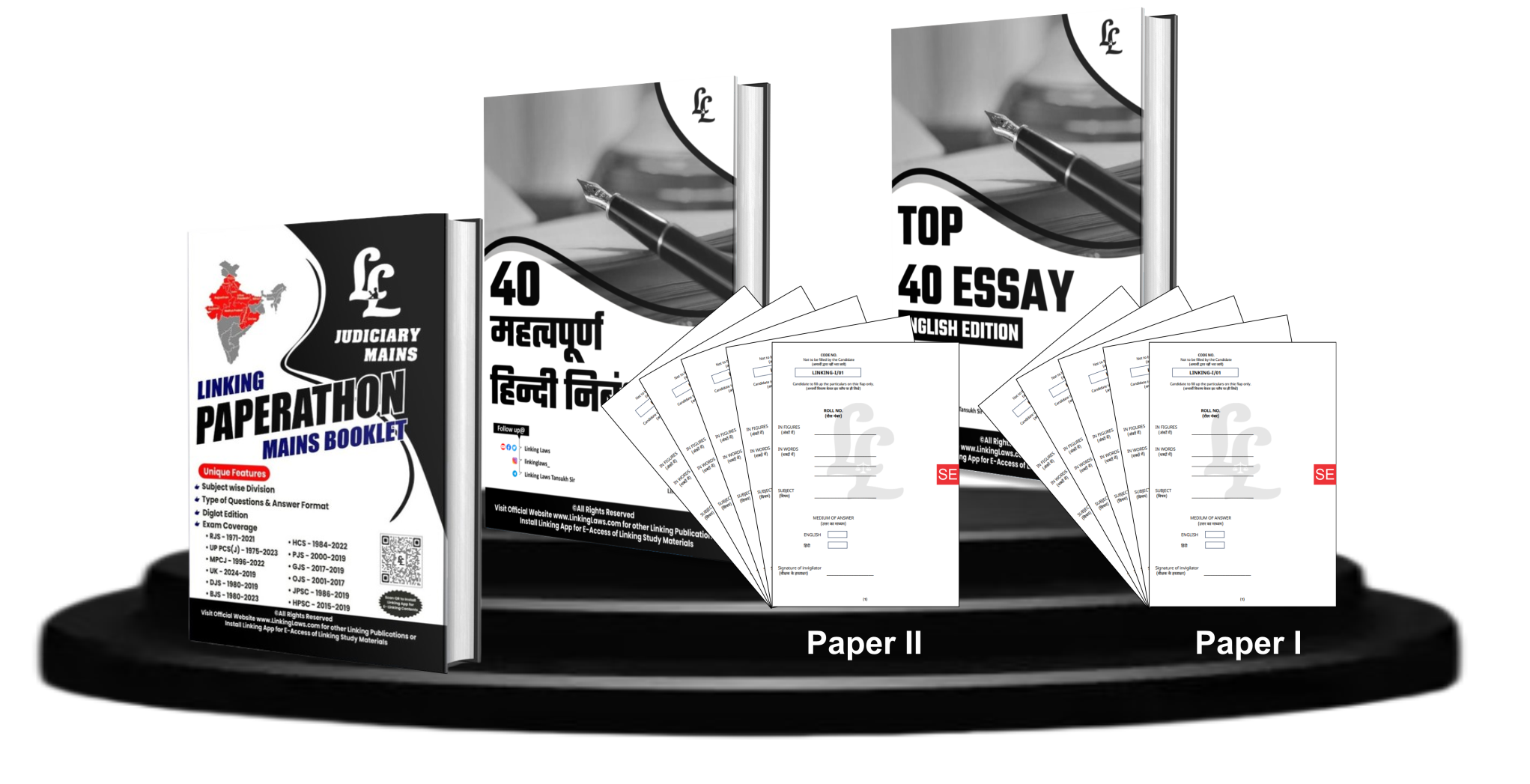 Rajasthan Judicial Service (RJS) Mains Study Material Kit ( 1. 5 Mock Tests Set (10 Paper) (Law Paper) 2. Mains Paperathon Booklet, 3.  Top 40 English and Hindi Essays Booklet  Rs.1249/- (Postal charges extra)